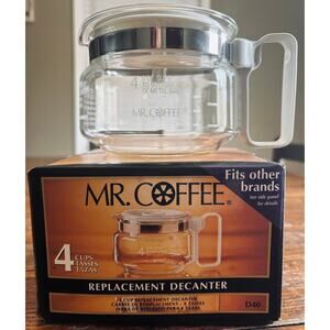Mr. Coffee 4 Cup Glass Coffee Pot Decanter Model D40 Replacement in Original Box